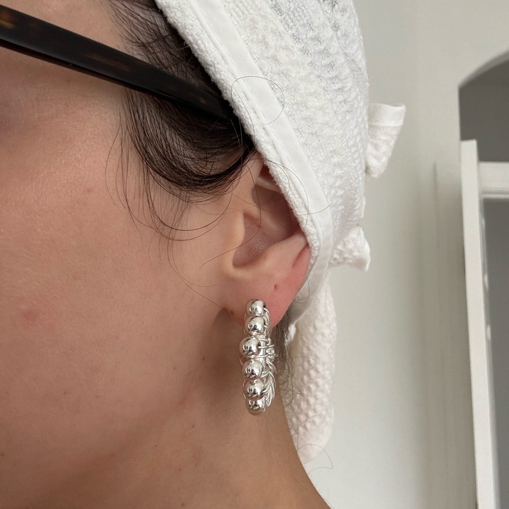 Mango Silver Metallic Bead Hoop Earrings - Picture 10 of 10